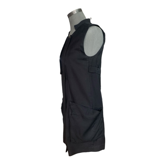 Women’s Cardigan LeShop Black Long Vest Cotton Zip Front Vest Sleeveless Jacket - Picture 2 of 8